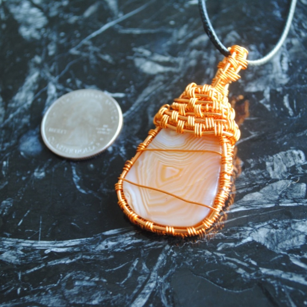 handmade lace agate copper wire wrap pendant